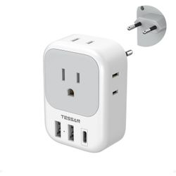 European Travel Plug Adapter USB C, TESSAN International Plug Adapter with 4 AC Outlets 3 USB Charging Ports, Type C Europe Power Adaptor for US to EU