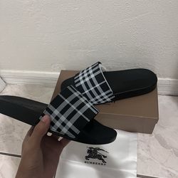 Burberry black check slides mens size 8