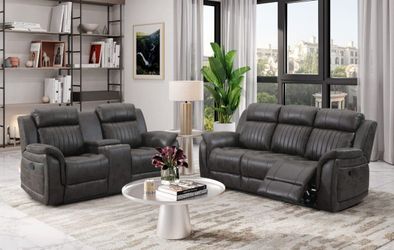 New Global Furniture USA U8517 GREY RECLINING SOFA/CONSOLE RECLINING LOVESEAT
