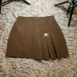 Vintage Y2K brown pleated side buckle Hometown mini skirt sz 7/8 