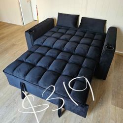 Black Loveseat Convertible Sofa / Bed / Lounge