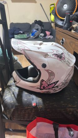 White Motocross Helmet with Butterfly Graphics