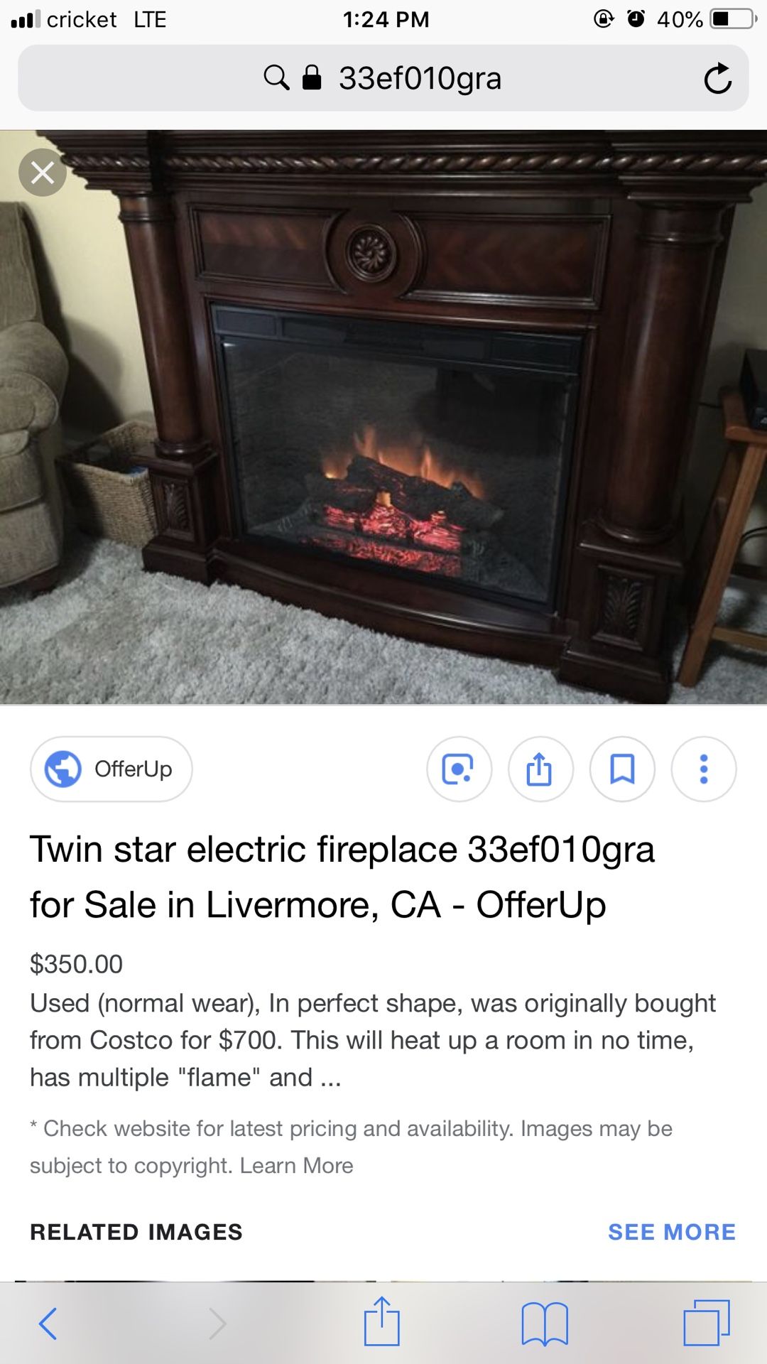 Twin star electric fireplace dark brown mantle chimney 33ef010gra for Sale  in Brooks, OR - OfferUp
