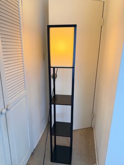 Floor Lamp with Built-In Wood Shelves