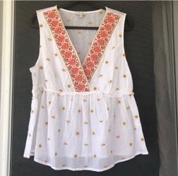 Lucky Brand Women's Plus Size Embroidered Sleeveless Romantic Top 1X/IG