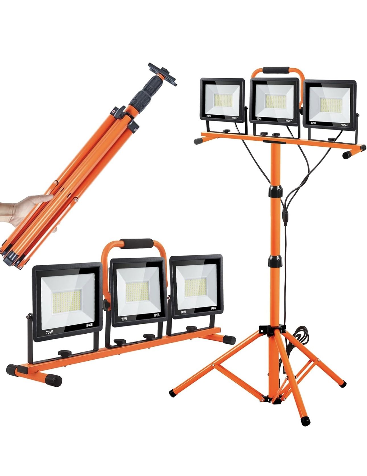 21000 Lumen Work Lights with Stand, 3 Adjustable Head LED Work Light, with Adjustable and Foldable Tripod Stand, Waterproof Lamp with Individual Switc