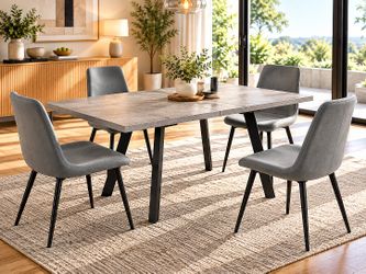 5-Piece Extendable Dining Set – Gray Table + 4 Upholstered Chairs-NEW