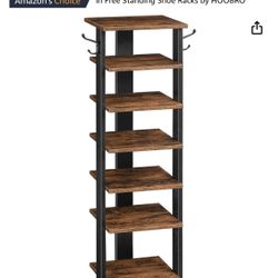 HOOBRO Vertical Shoe Rack, 8 Tier Shoe Storage Organizer with Hooks, Narrow Shoe Rack for 8 Pairs, Space Saving, Stable and Strong, for Entryway, Livi