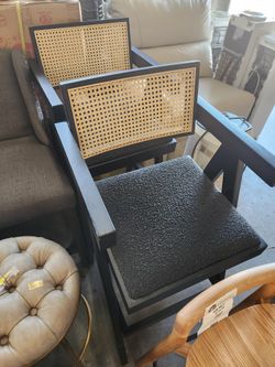 Milan 29.5" Modern Resin Webbing Back Bar Stool with Arms, Ebony Black Bouclé