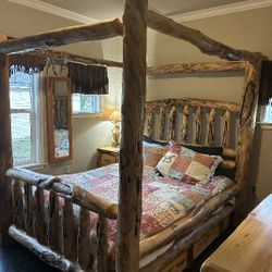 5 Pc. Solid Oak Rustic Log Bedroom Furniture Set