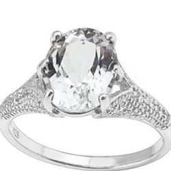 SALE White Topaz And Diamond Ring 