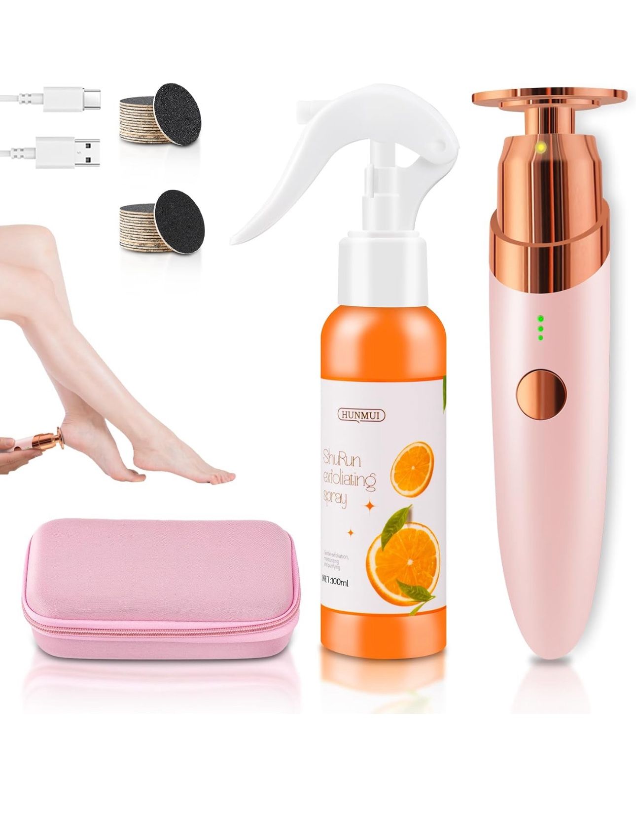 Electric Foot Callus Remover Kit with 3-Speed Adjustable Settings, Portable Feet Sander for Dead Skin, Heel Remover Tool with LED Light, Includes Foot