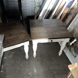 Country Style Rustic White And Wood End Tables 