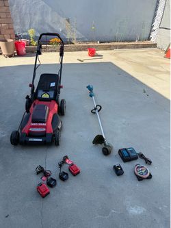 Craftsman self propelled electric lawn mower and Makita weed trimmer