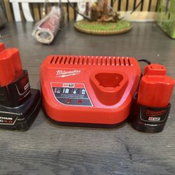 Milwaukee 2 Batteries And Charger 