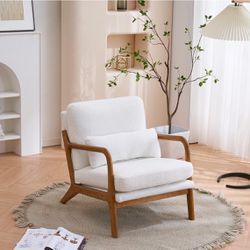 Karl home Accent Chair Mid-Century Modern Chair with Pillow Upholstered Lounge Arm Chair with Solid Wood Frame & Soft Cushion for Living Room, Bedroom