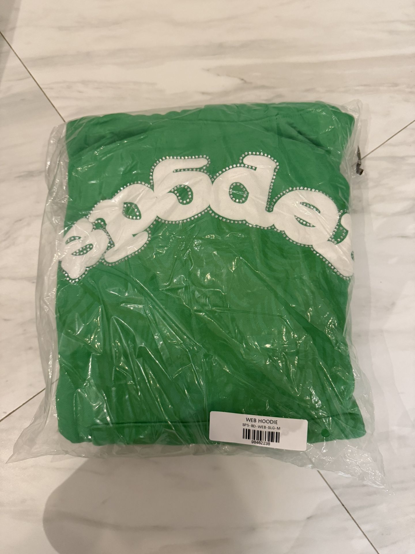 green rhinestone sp5der hoodie
