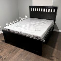 Queen Solid Wood Bed With Memory Foam Mattress $580