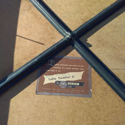 Antique the Durham Line child size folding card table plus two small metal folding chairs