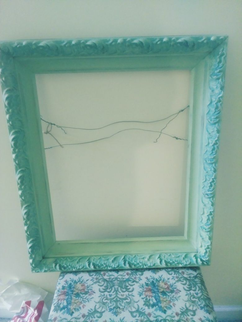 Shabby chic picture frame and wooden stool