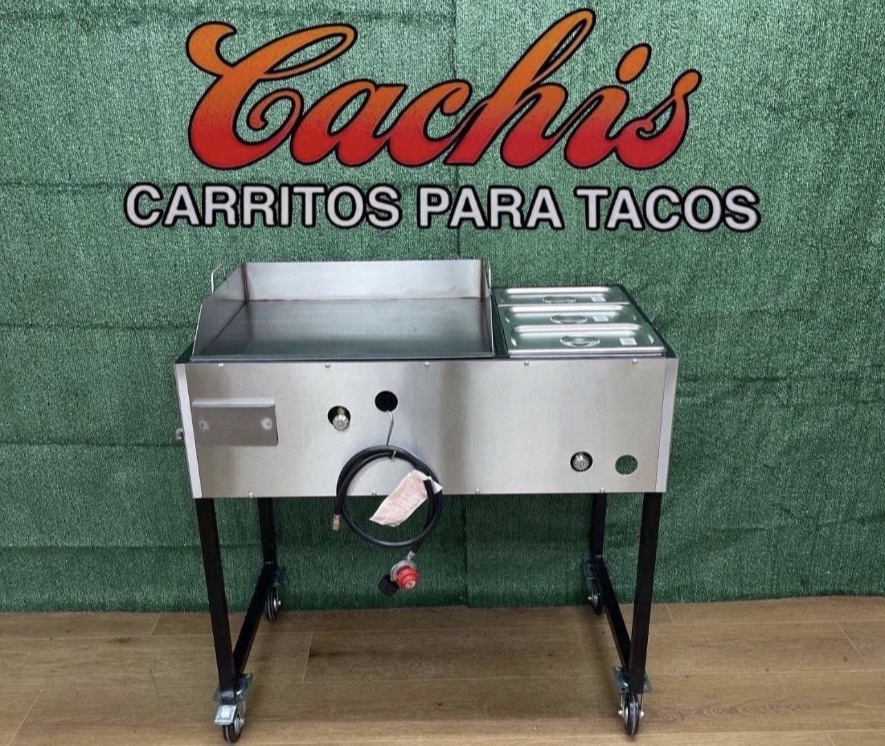 Plancha de 24” | 3 Charolas Baño Maria | Incluye Manguera Con Regulador | Patas Desmontable