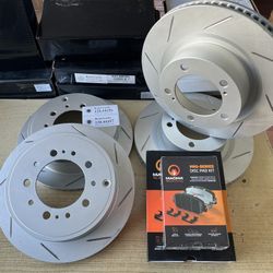 Toyota Tundra 07-08-09-10-11-12-13-14-15-16-17-18-19-20-21 Front & Rear Slot Premium Rotors Ceramic Brake Pads