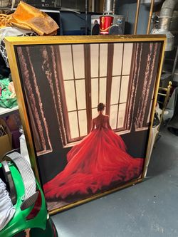 Framed Canvas Art Woman in Red Gown