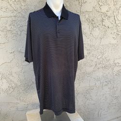 NIKE Golf Tour Performance Dri Fit Polo Shirt Mens XXL Black White Pin Stripes 