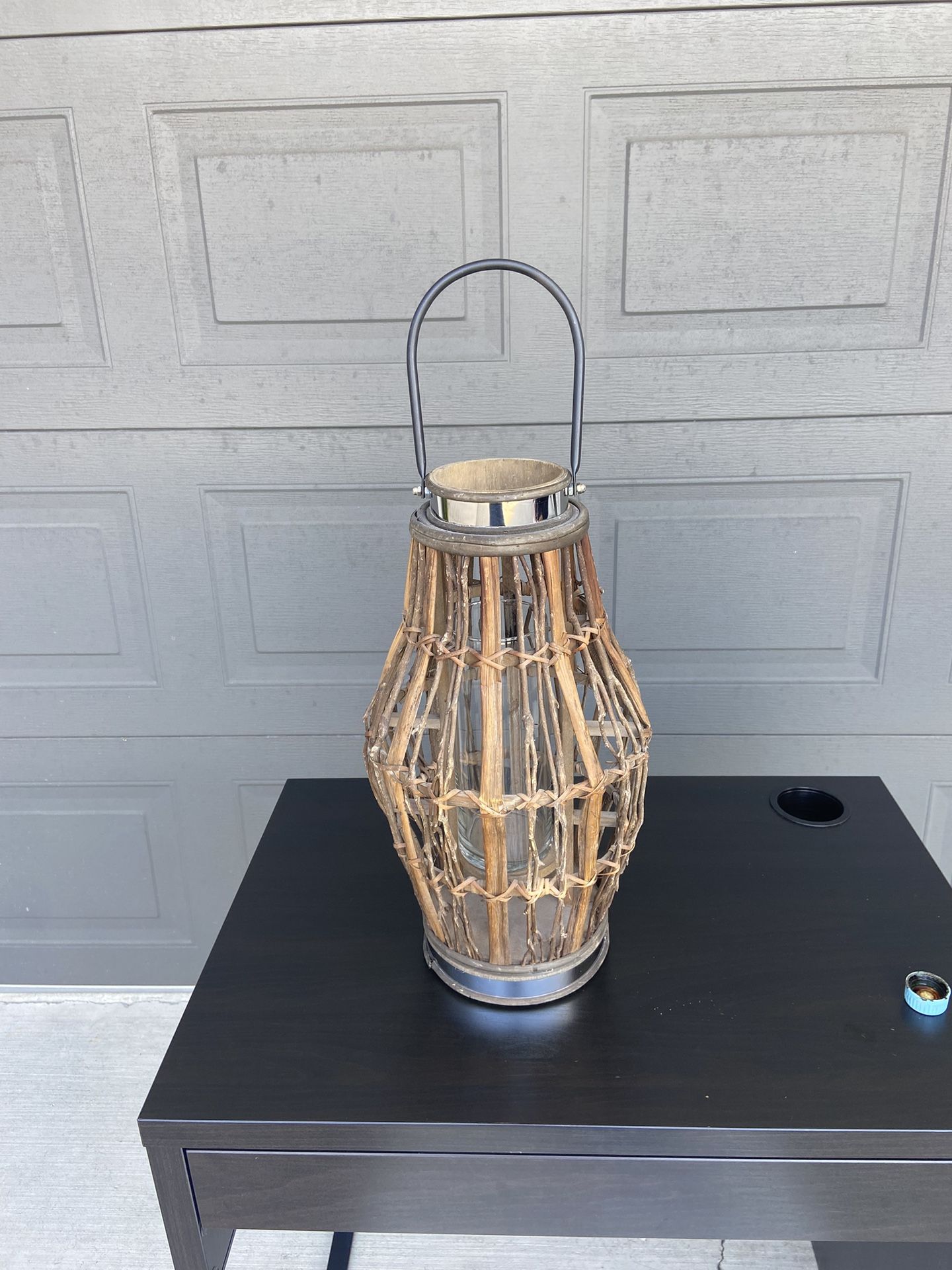 Rustic Wooden Lantern with glass candle holder