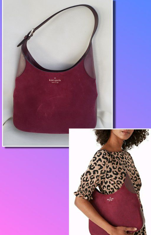 Kate Spade Aster Purple Suede Burgundy Leather Shoulder Bag WKR00565 NWT $399 FS.