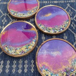 Mother’s Day Gift ! Purple Gold Resin Plates , Trays 