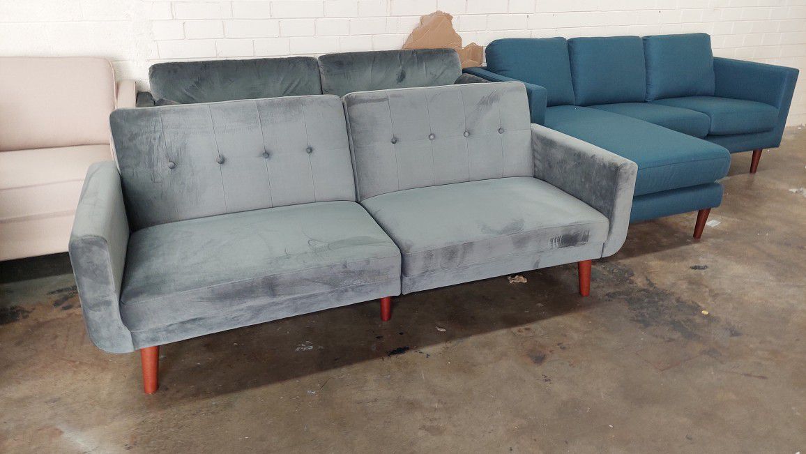 New Modern Futon Sofa Gray Velvet See Pictures For Dimensions 