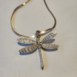 BEAUTIFUL DAIMOND DRAGON FLY STERLING SILVER PENDANT WITH CHAIN 