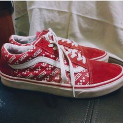 MENS Red And White LOGO OLD skool  VANS