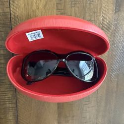 Valentino Women's Designer Sunglasses with Red Hard Case - Black Frame, Pearl Detail