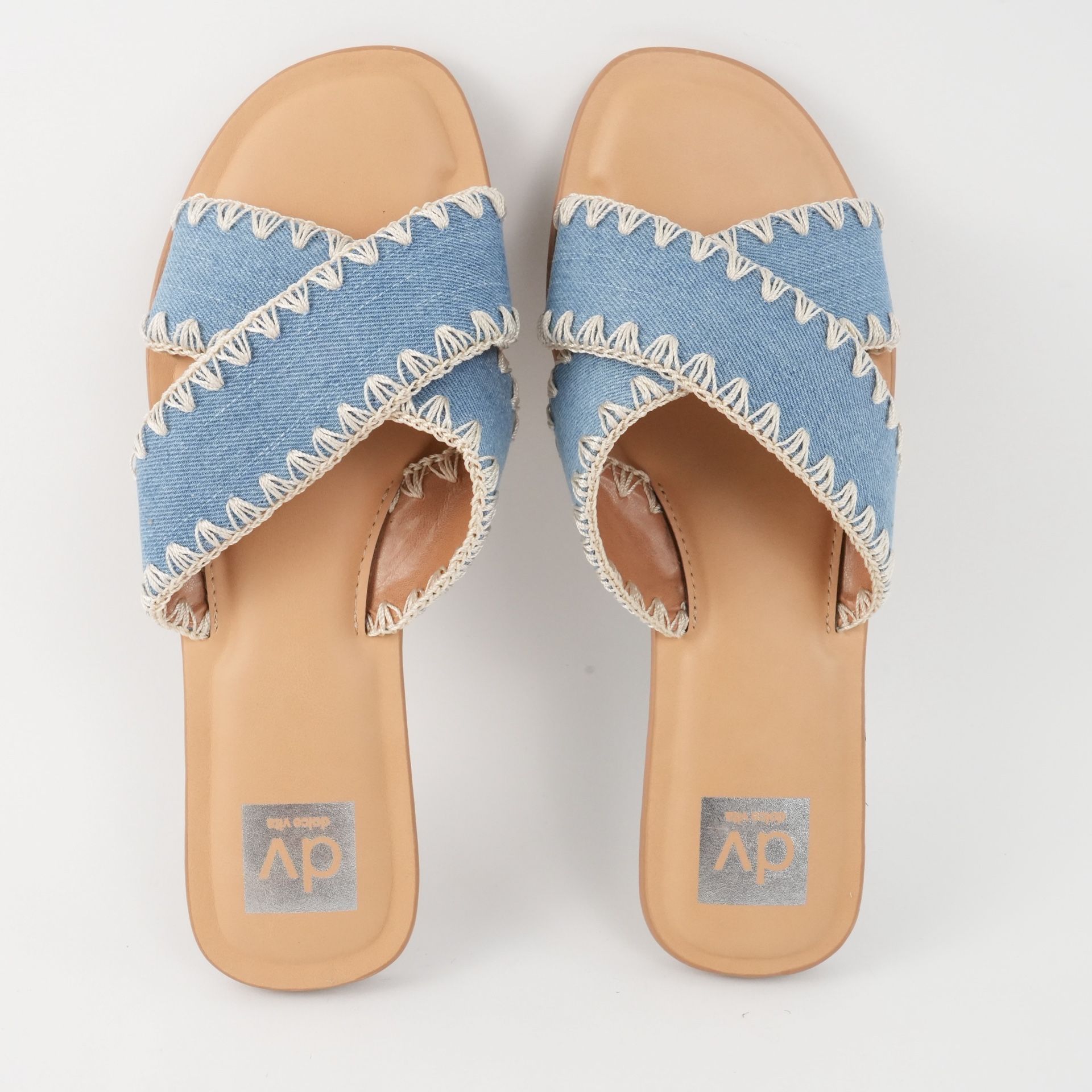 DV Dolce Vita Women's Flat Sandal  Slip-On, Lightweight size 9.5 - Blue Denim 