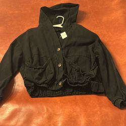 Hooded Black Button Up