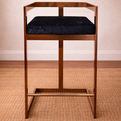 Modern Brass Bar Stool with Black Velvet Seat – 35.4” High