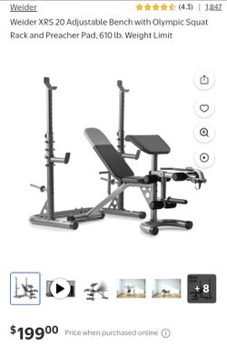 Weider XRS 20 Adjustable Bench with Olympic Squat Rack and Preacher Pad