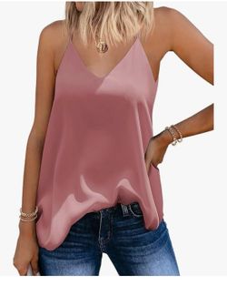 Pink camisole Tops for Women V-Neck Chiffon Spaghetti Strap small (P)