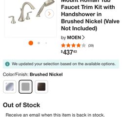 New Moen Eva Roman Tub Faucet With Hand Shower In Brushed Nickel Finish