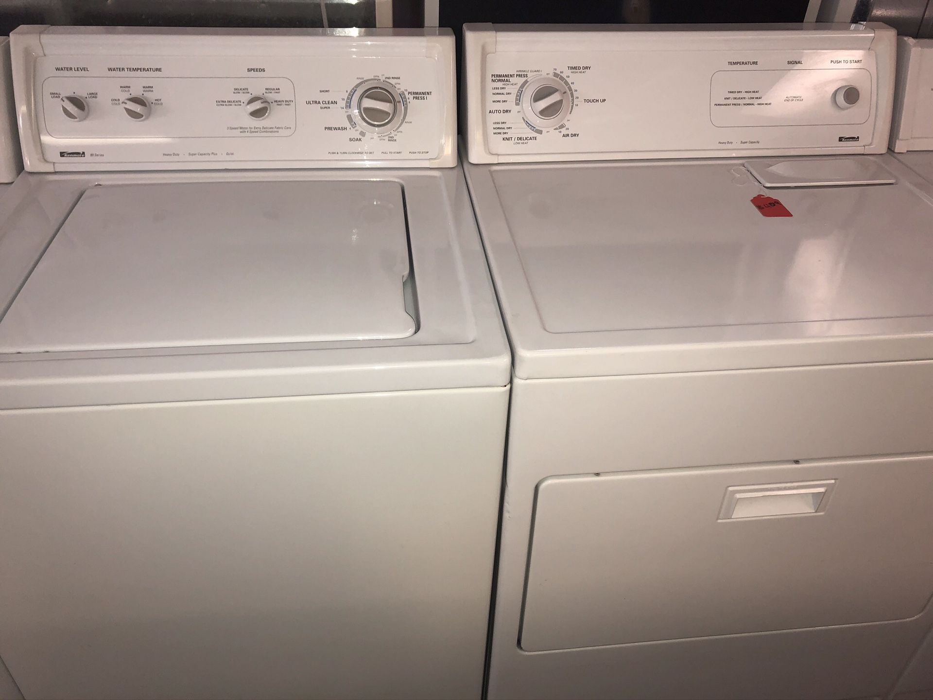 Used kenmore heavy duty washer and dryer set. 1 year warranty