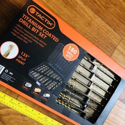 Tactix 180-Piece Titanium Coated Drill Bit Set W/Stage Case. New In Retail Packaging!