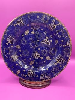Hanukkah Decorative Plate Blue and Gold