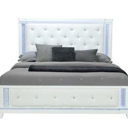 White King Bed With Led