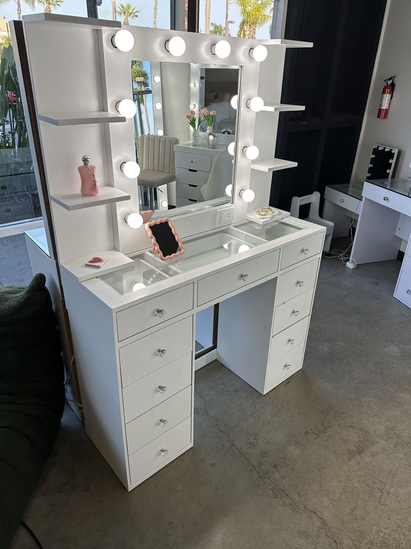 NEW Vanity Desk + Mirror— LED Mirror + Dresser Table Organizer with Shelves