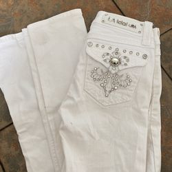Rhinestone Pockets White Jeans