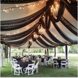 Black Wedding Ceiling Curtains, Tent, Draped Curtains 5 x 30 ft