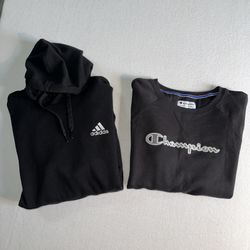 Champion Adidas Sweatshirt LOT Of 2 Men’s Large Black Hoodie 