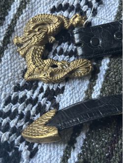 Vintage Chacon Black Alligator Belt Al Beres German Silver Buckle Size 30
